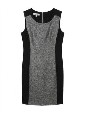 9 & Co. Black and Gray Tweed Panel Sleeveless Sheath Dress Size 8